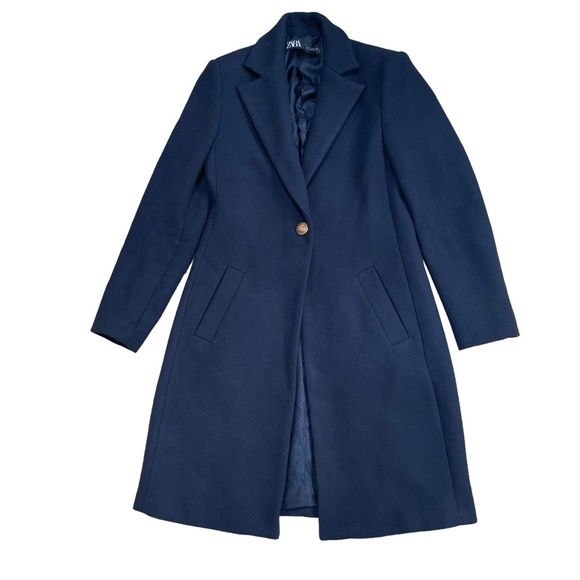 Zara Jackets & Blazers - Zara Women’s Wool Blend Navy Blue Long Trench Coat Jacket Single Button Small